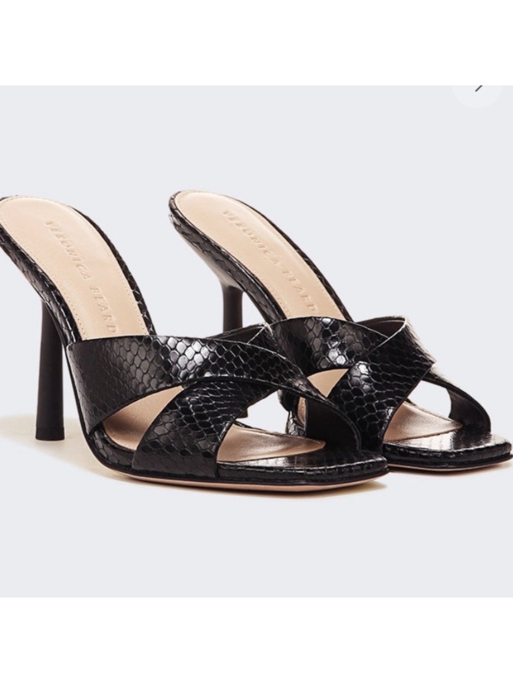 Veronica Beard Alsea Sandal Black Embossed Leather Mule Heels Size 10M